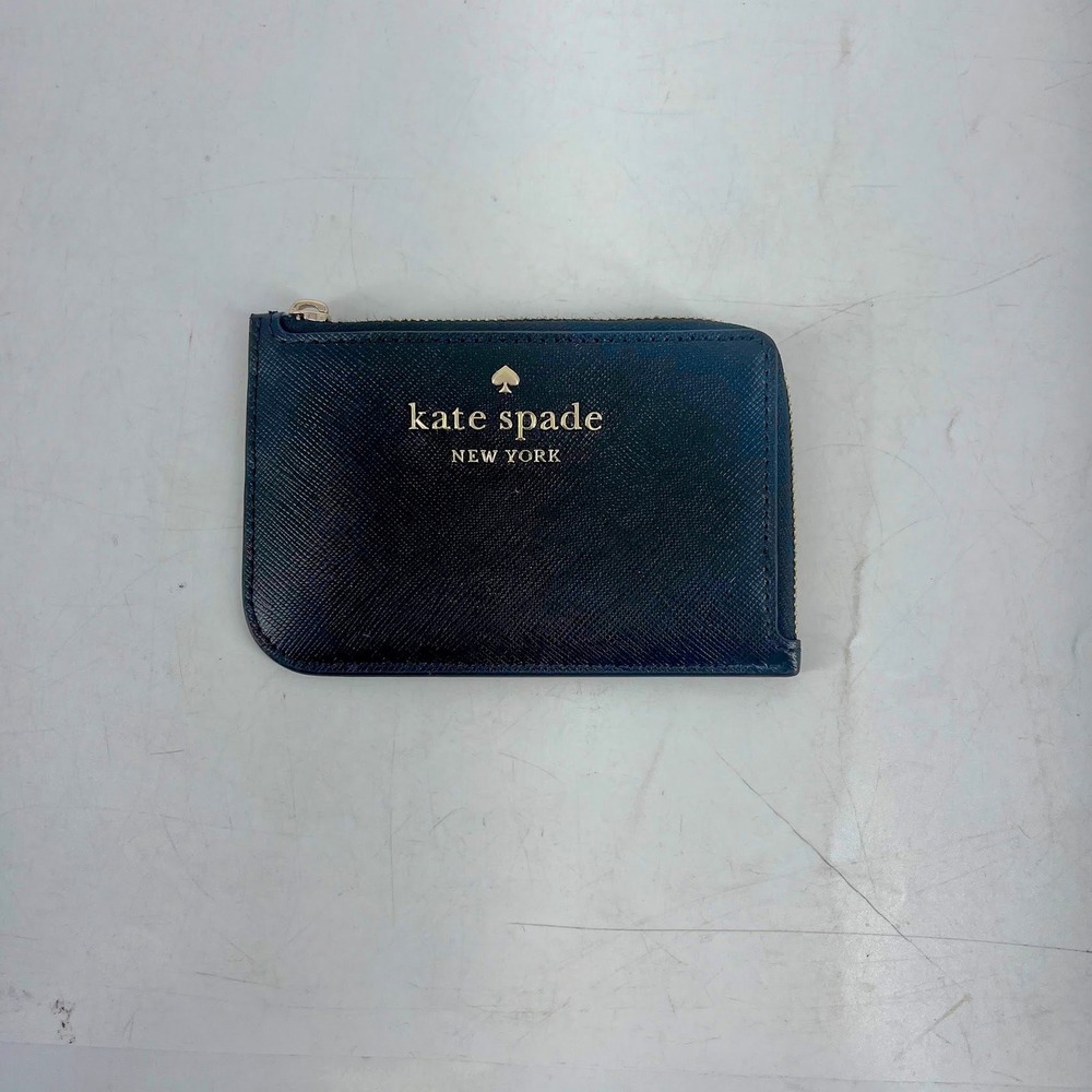Kate Spade Black Saffiano Leather L-Zip Card Holder Wallet Slim ID Case